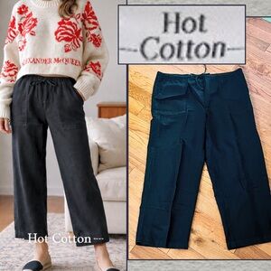 Hot Cotton by Mark Wear Black Linen Cotton Pants Made USA Elastic Waist,Size L
